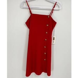 Purple Snow Juniors Red Gold Button Accent Strappy Dress NEW Large
